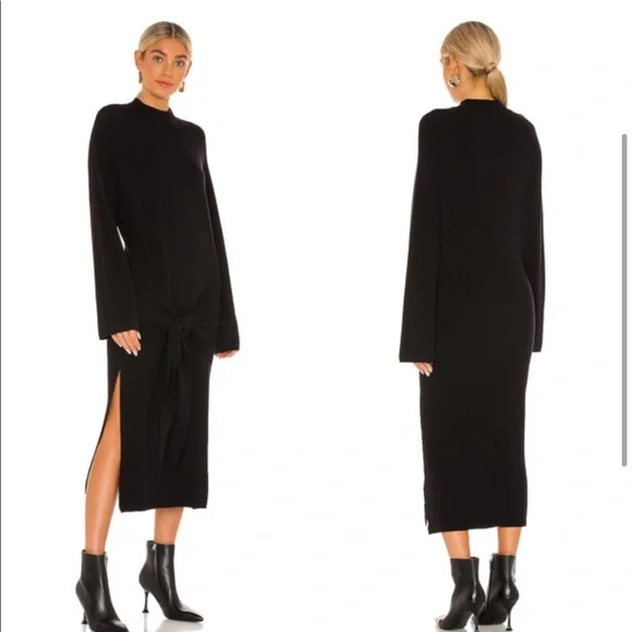 Women's Sndys Tied Up Ribbed Long Sleeve Midi Sweater Dress, Size Small - Black Women's Sndys Tied Up Ribbed Long Sleeve Midi Sweater Dress, Size Small - Black